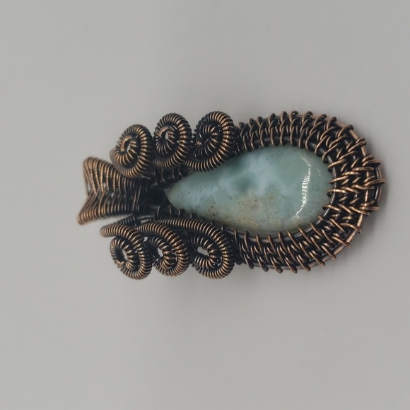 764- Larimar Natural Stone Wire Wrapped Pendant Necklace Handmade NWT - Picture 3 of 7